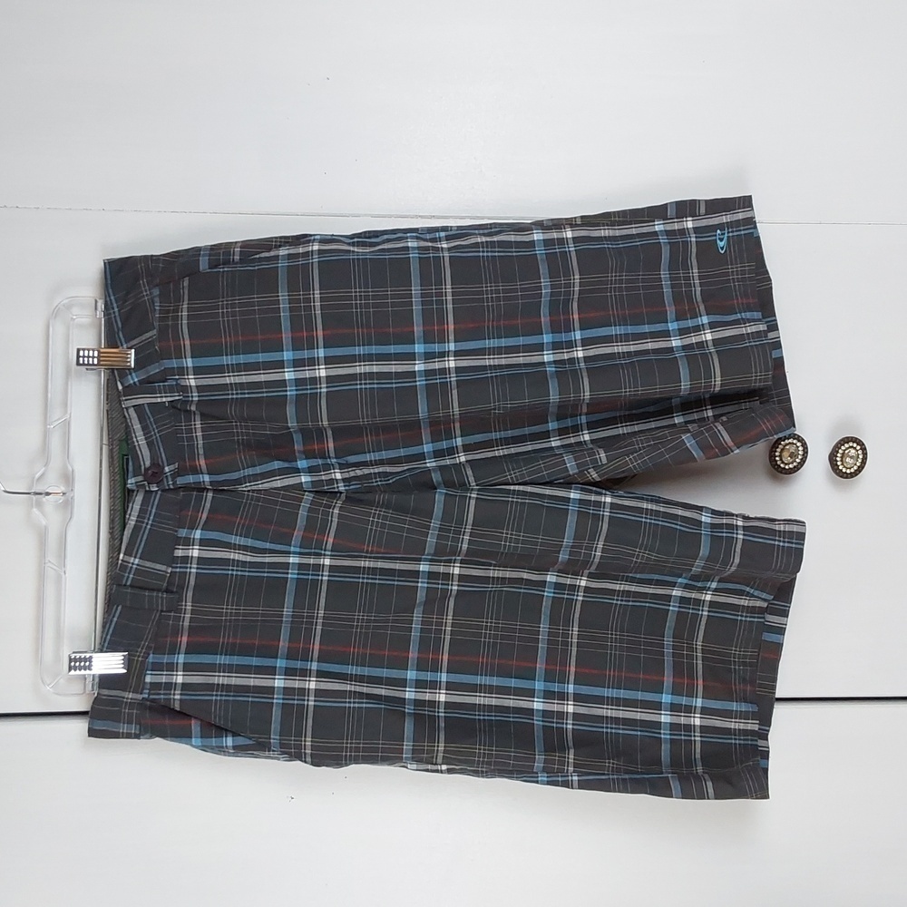 O' Neil |Mens Dark Gray White Blue Plaid Board Shorts Preppy  Casual Sz.34